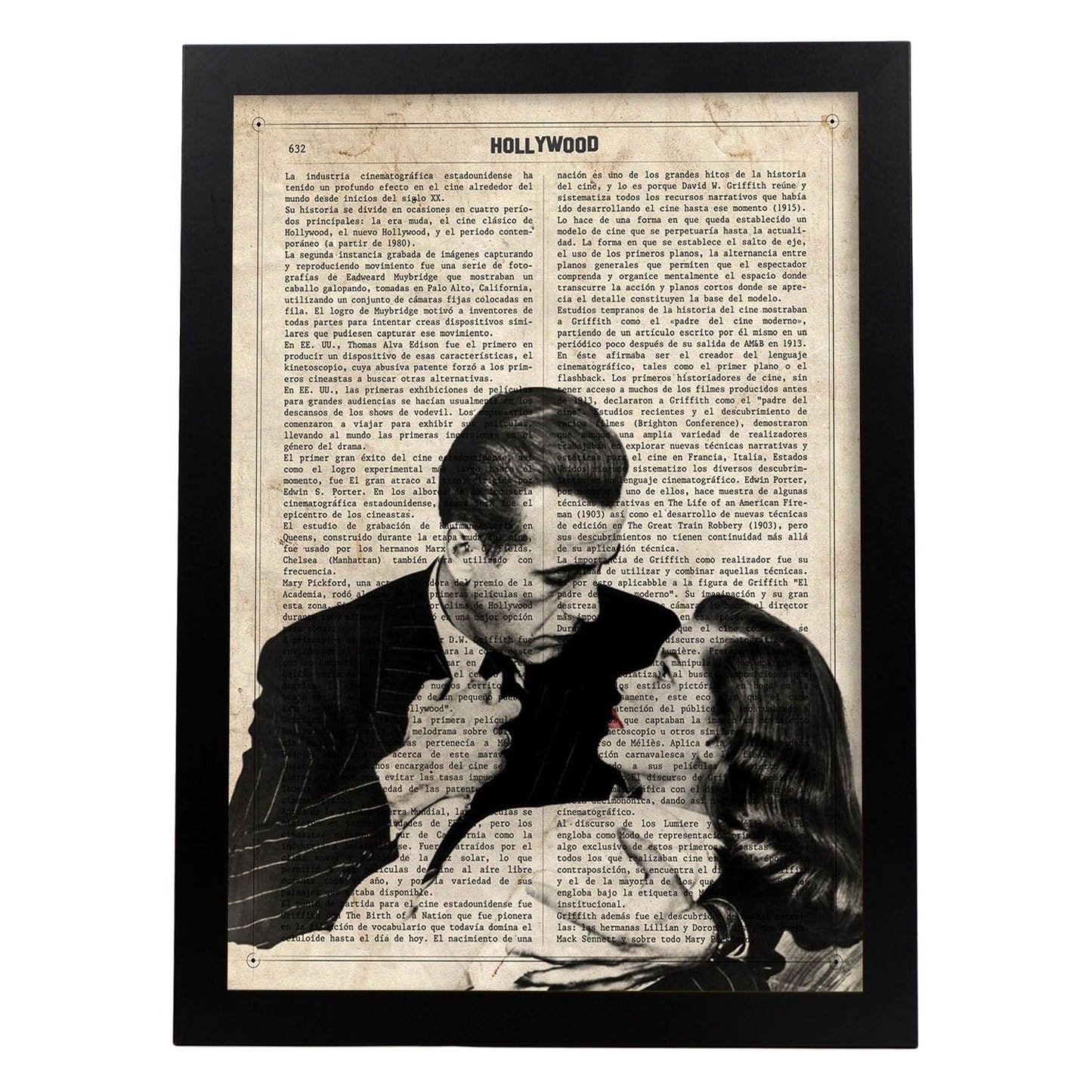 Lámina Vintage pelicula El sueño Eterno (Beso) Sobre definicion de Hollywood-Artwork-Nacnic-A3-Marco Negro-Nacnic Estudio SL