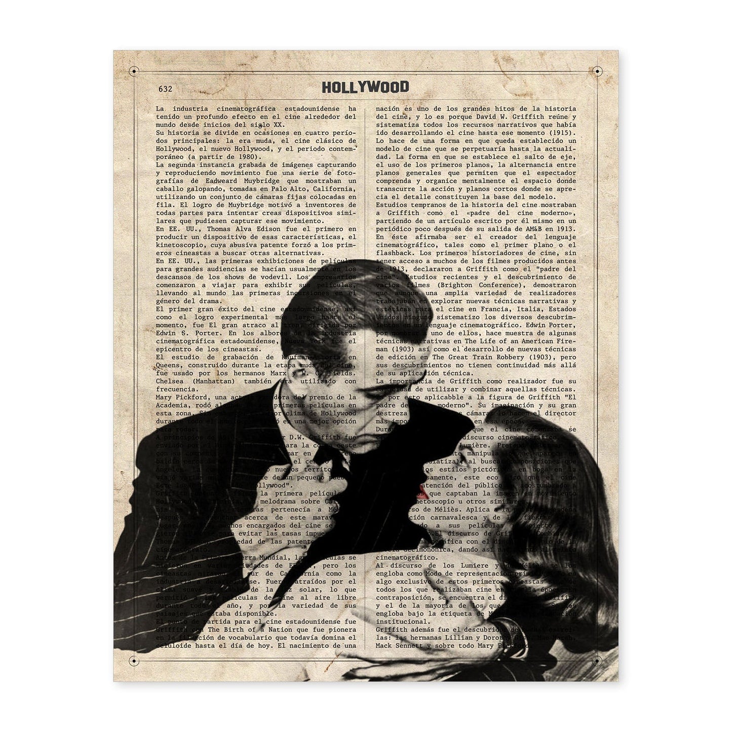 Lámina Vintage pelicula El sueño Eterno (Beso) Sobre definicion de Hollywood-Artwork-Nacnic-A4-Sin marco-Nacnic Estudio SL