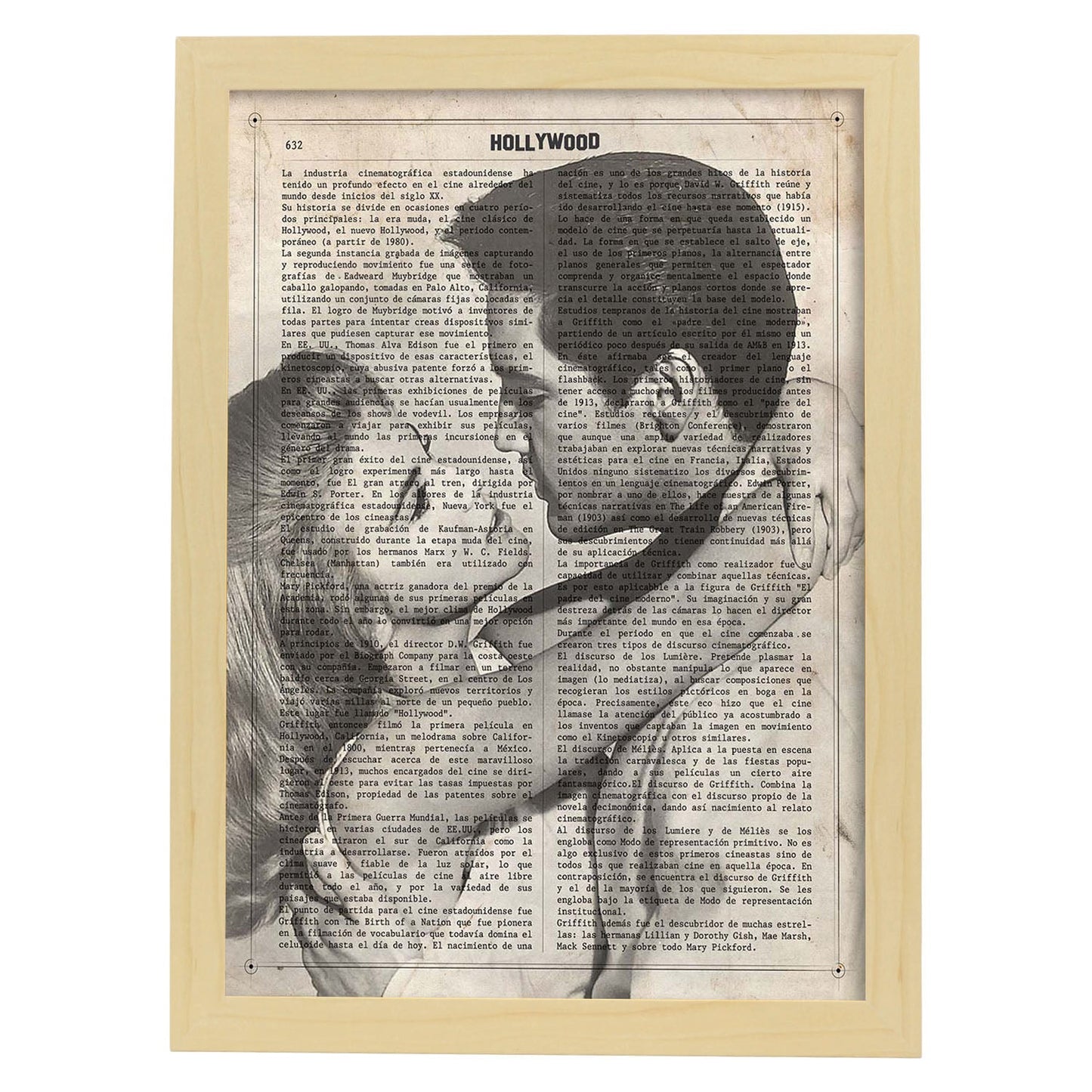 Lámina Vintage pelicula Viva Las Vegas (Beso) Sobre definicion de Hollywood-Artwork-Nacnic-A4-Marco Madera clara-Nacnic Estudio SL