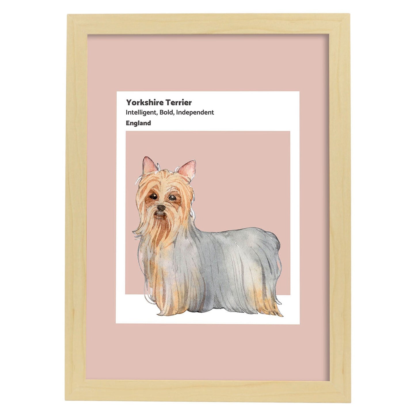 Lámina Yorkshire-terrier. Pósters con ilustraciones de razas de perro en tonos cálidos y pastel.-Artwork-Nacnic-A4-Marco Madera clara-Nacnic Estudio SL