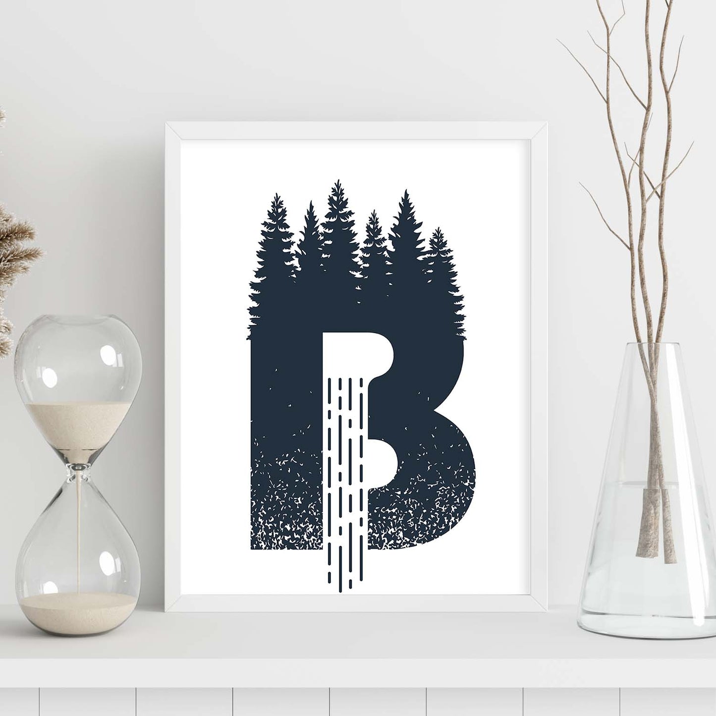 Letra B con bosque y cascada. Naturaleza.Posters de letras con diseño.-Artwork-Nacnic-Nacnic Estudio SL