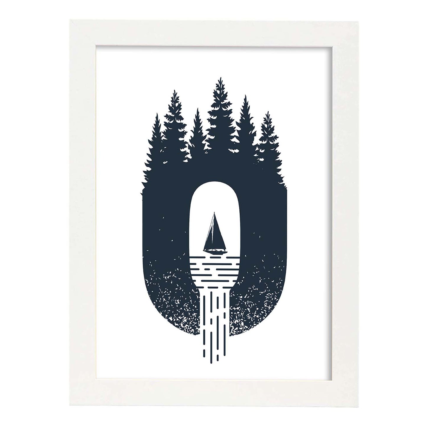 Letra O con bosque velero y montañas. Naturaleza.Posters de letras con diseño.-Artwork-Nacnic-A3-Marco Blanco-Nacnic Estudio SL