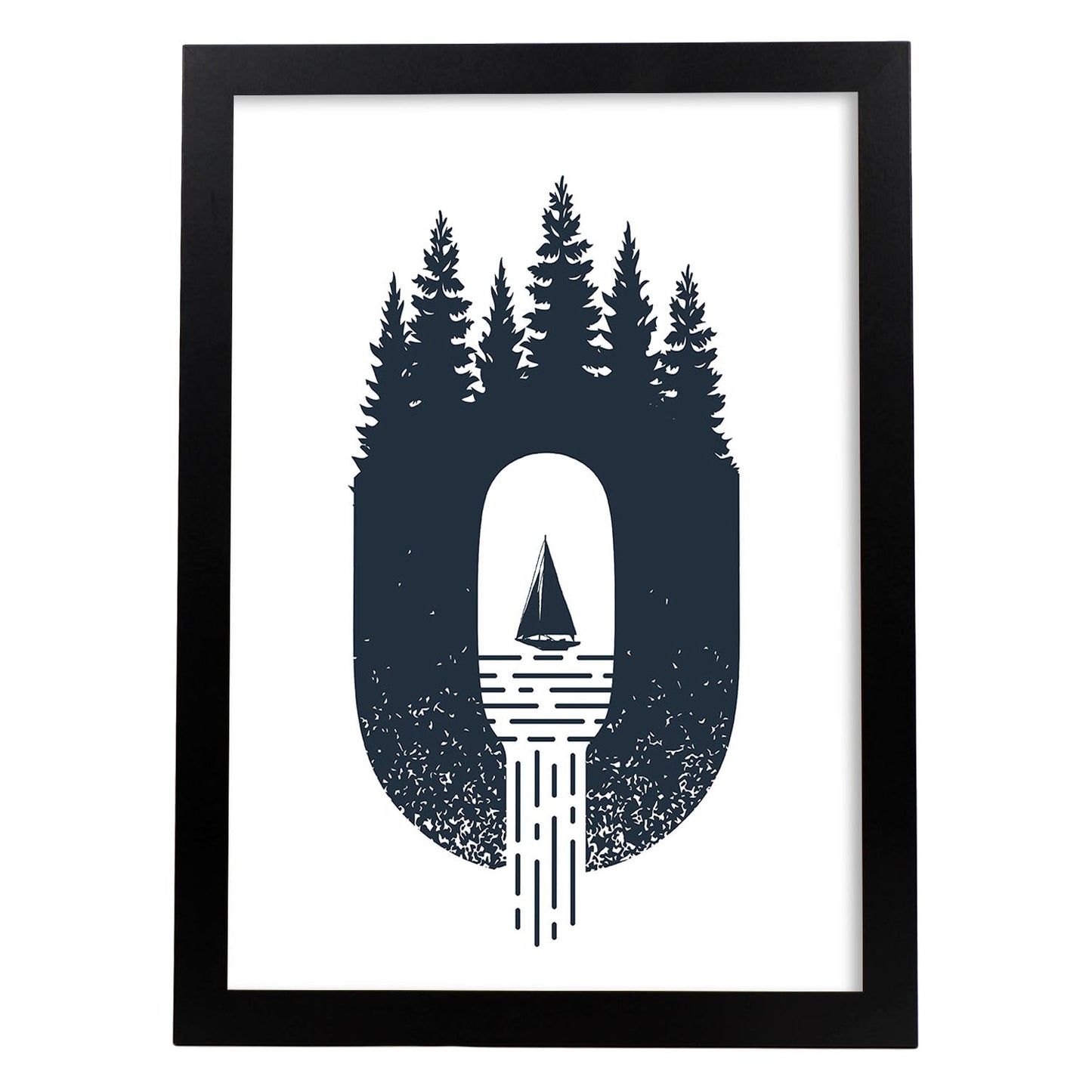 Letra O con bosque velero y montañas. Naturaleza.Posters de letras con diseño.-Artwork-Nacnic-A4-Marco Negro-Nacnic Estudio SL