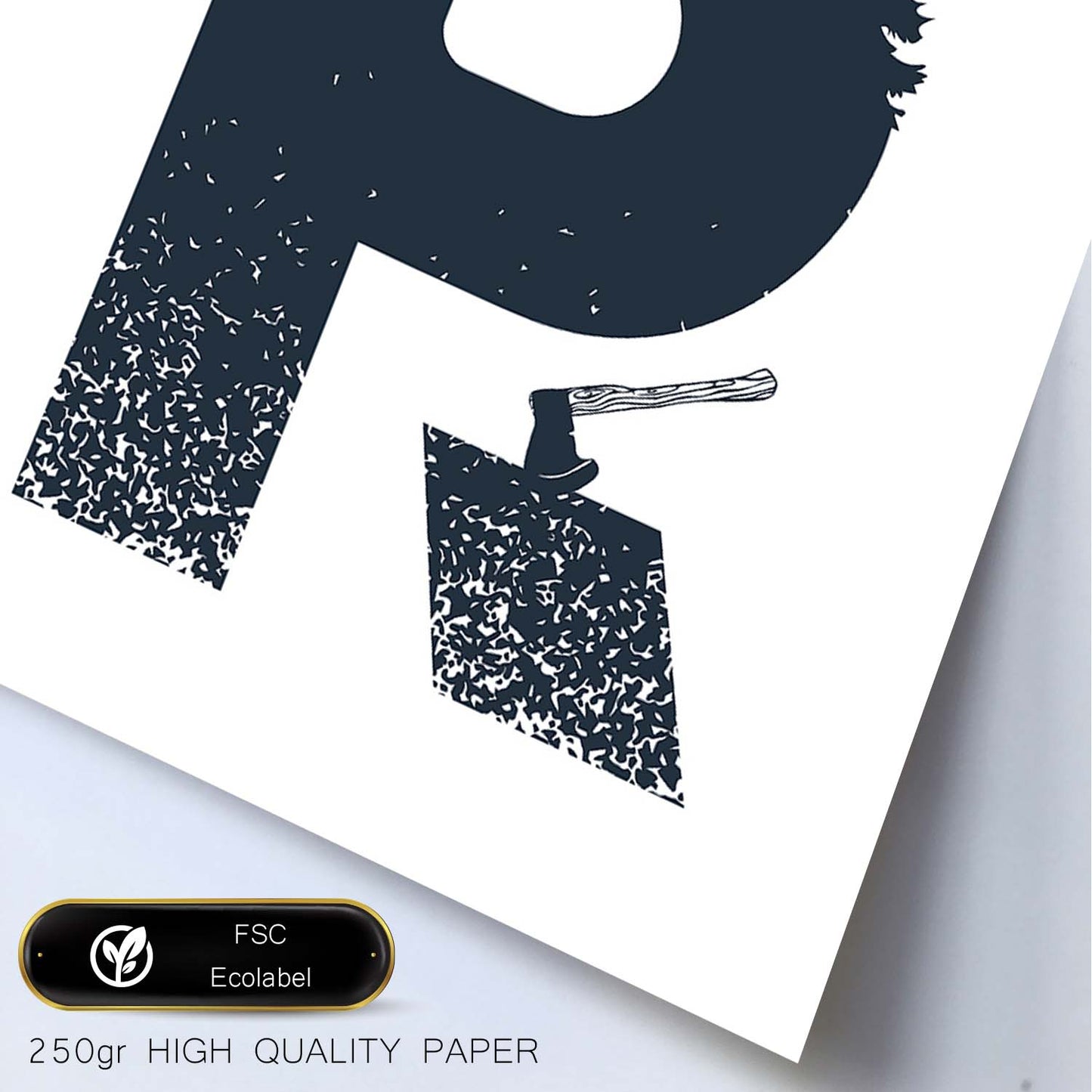 Letra R con bosque, hacha y montañas. Naturaleza.Posters de letras con diseño.-Artwork-Nacnic-Nacnic Estudio SL
