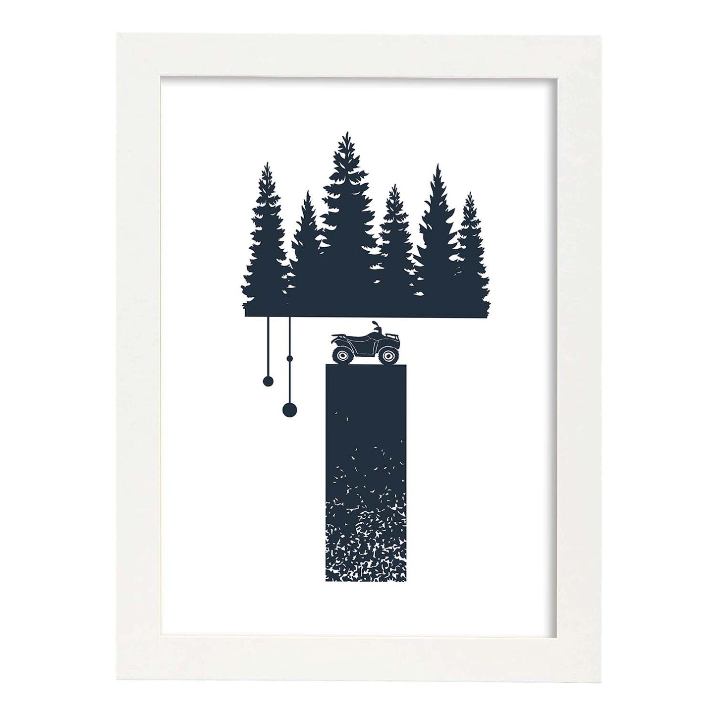 Letra T con bosque, y moto. Naturaleza.Posters de letras con diseño.-Artwork-Nacnic-A4-Marco Blanco-Nacnic Estudio SL
