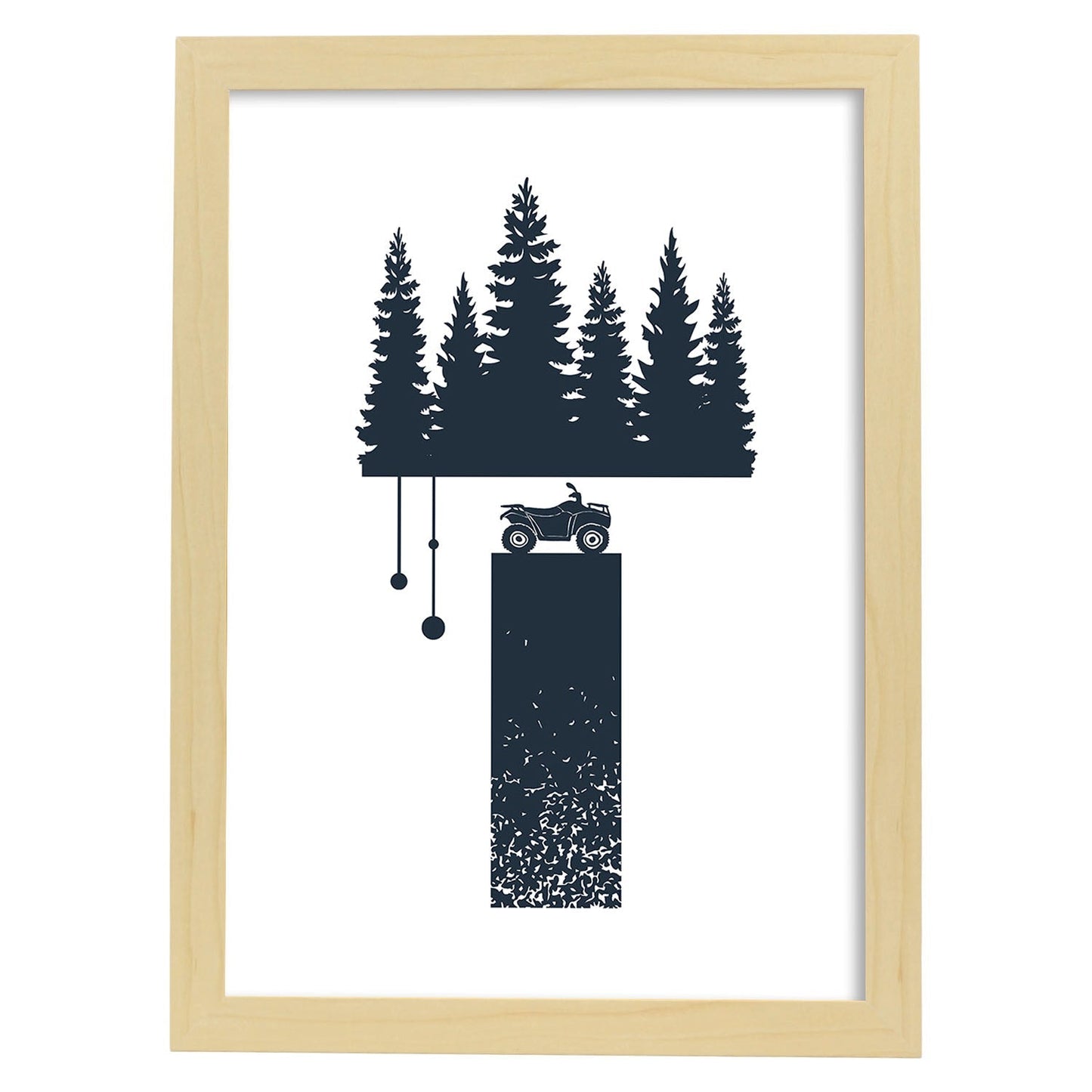 Letra T con bosque, y moto. Naturaleza.Posters de letras con diseño.-Artwork-Nacnic-A4-Marco Madera clara-Nacnic Estudio SL