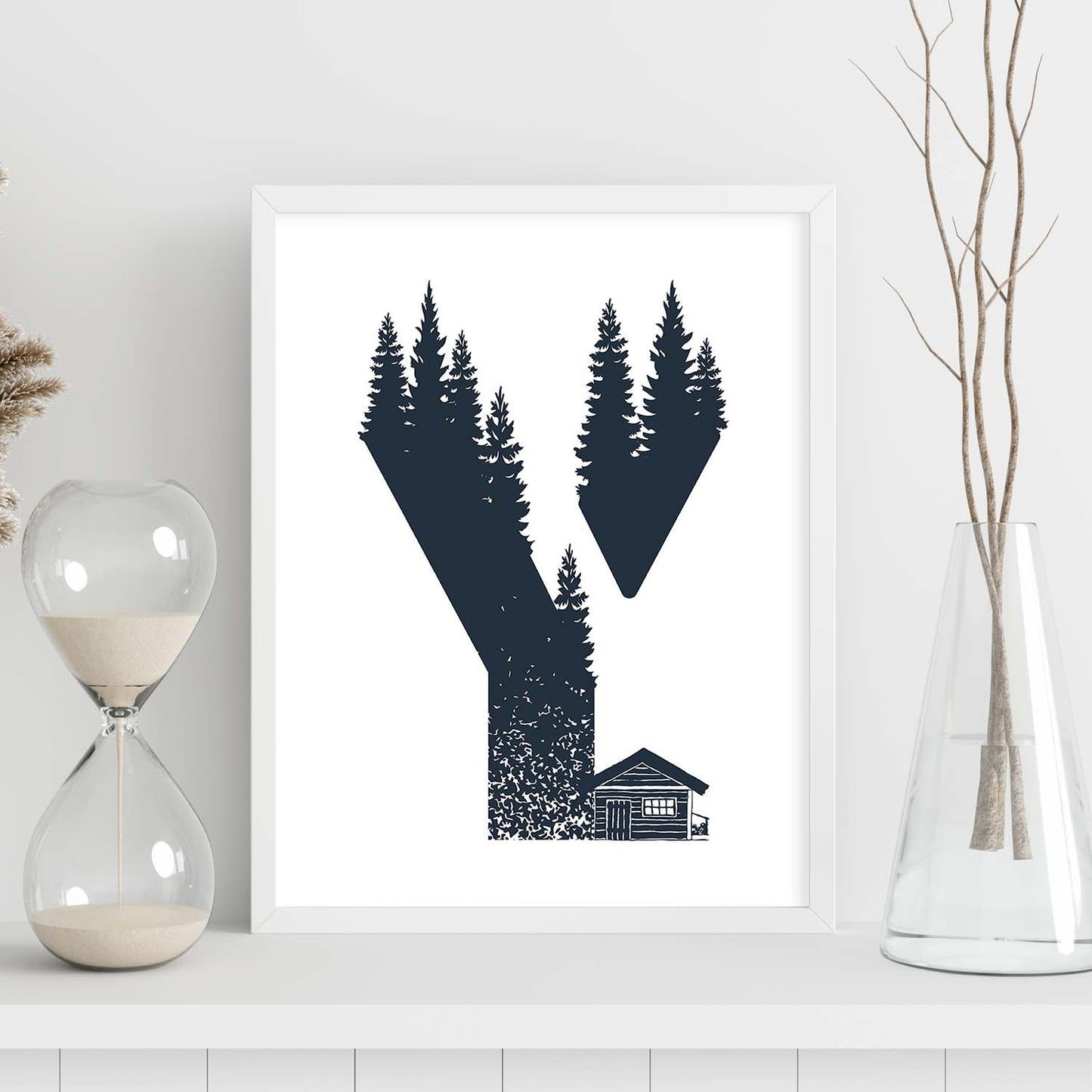 Letra Y con bosque y cabaña. Naturaleza.Posters de letras con diseño.-Artwork-Nacnic-Nacnic Estudio SL