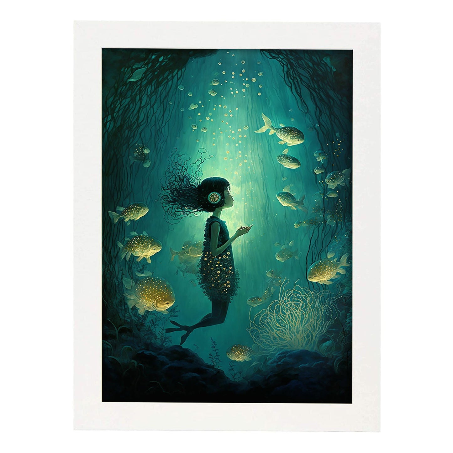 LIF nacnic submarino supranaturalista cinematográfico. Estampados de arte de pared estético para el diseño de dormitorio o sala de estar.-Artwork-Nacnic-A4-Marco Blanco-Nacnic Estudio SL