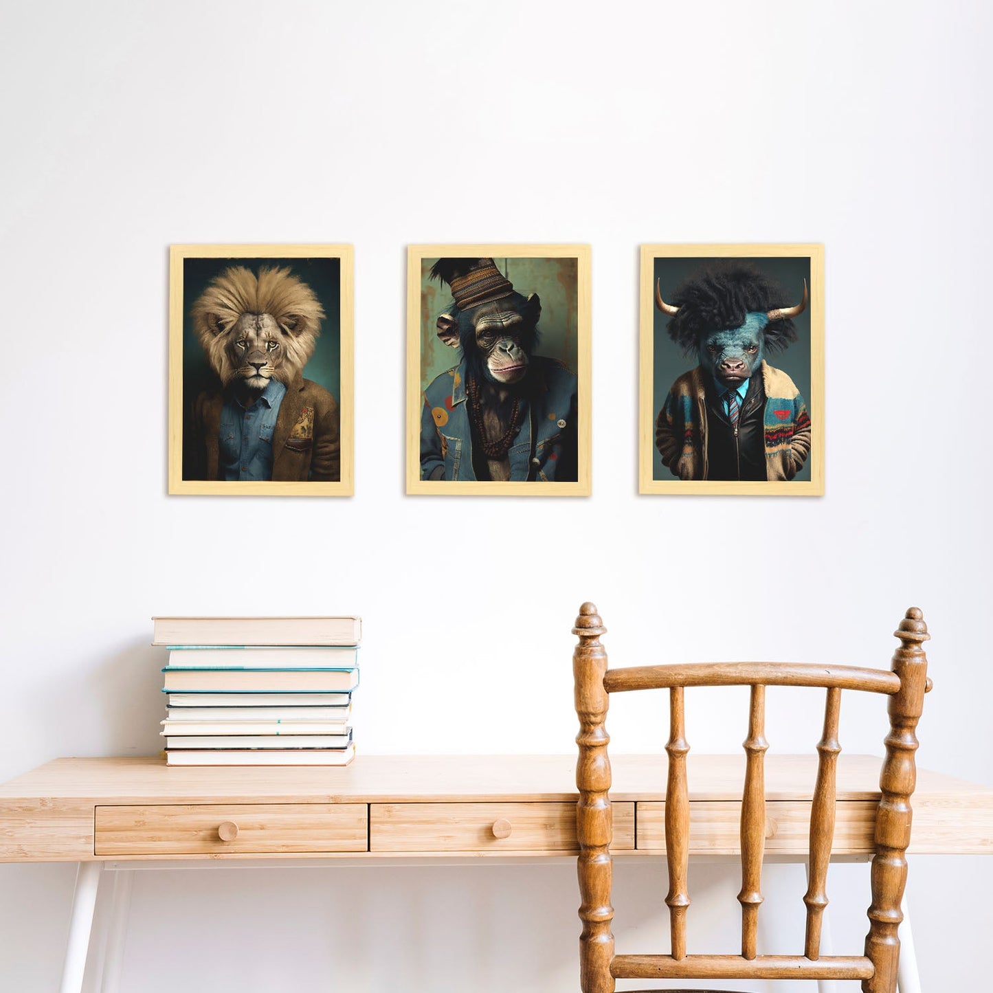 Lion Nacnic Human Animal Buffalo Chimpanzee. Estampados de arte de pared estético para el diseño de dormitorio o sala de estar-Artwork-Nacnic-Nacnic Estudio SL