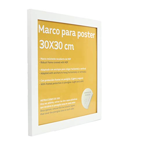 Marco blanco para fotos, posters, láminas, diplomas. Tamaño(30x30 cm).Robusto de MDF y frontal de plexiglas.Marco blanco para colgar de alta calidad.-Nacnic-Nacnic Estudio SL