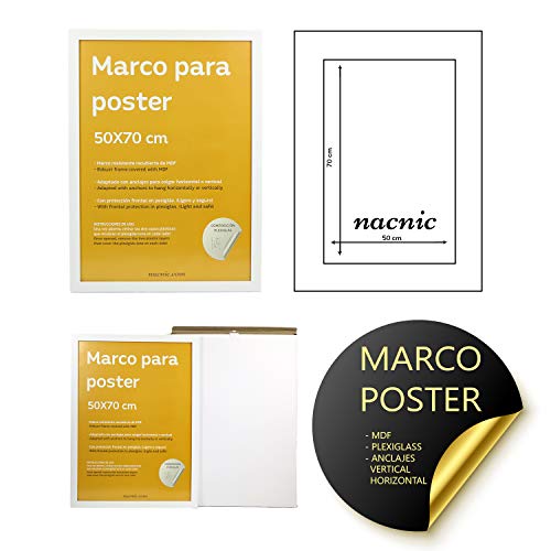 Marco blanco para fotos, posters, láminas, diplomas. Tamaño(50x70 cm).Robusto de MDF y frontal de plexiglas.Marco blanco para colgar de alta calidad.-Nacnic-Nacnic Estudio SL