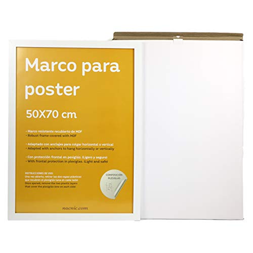 Marco blanco para fotos, posters, láminas, diplomas. Tamaño(50x70 cm).Robusto de MDF y frontal de plexiglas.Marco blanco para colgar de alta calidad.-Nacnic-Nacnic Estudio SL