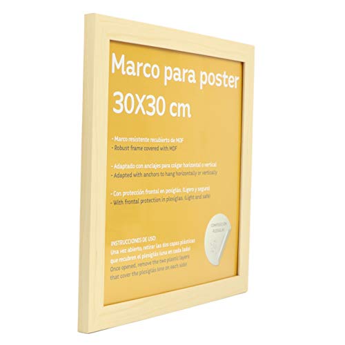 Marco tono madera de nogal para fotos, posters, láminas, diplomas. Tamaño 30x30cm.Robusto de MDF y frontal de plexiglas.Marco madera de nogal para colgar de alta calidad.-Nacnic-Nacnic Estudio SL