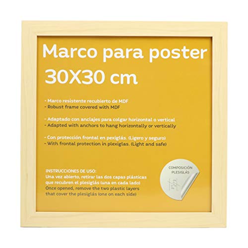 Marco tono madera de nogal para fotos, posters, láminas, diplomas. Tamaño 30x30cm.Robusto de MDF y frontal de plexiglas.Marco madera de nogal para colgar de alta calidad.-Nacnic-Nacnic Estudio SL