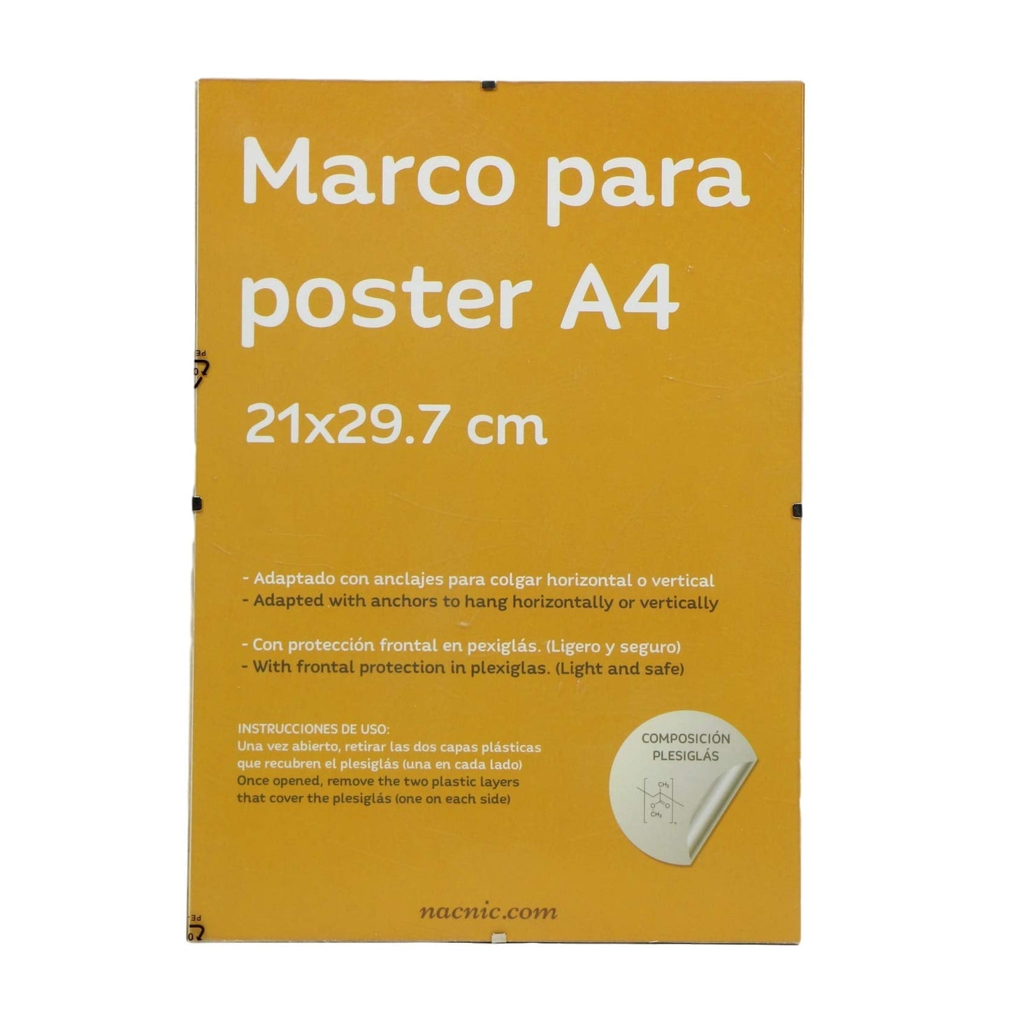 Marco Transparente de Clip Soporte Transparente para Fotos, Posters, Diplomas, Dibujos o láminas. Tamaño A4 (21x29.7 cm). Marco Clip Transparente con plexiglas y Anclajes para Colgar-Nacnic-Nacnic Estudio SL