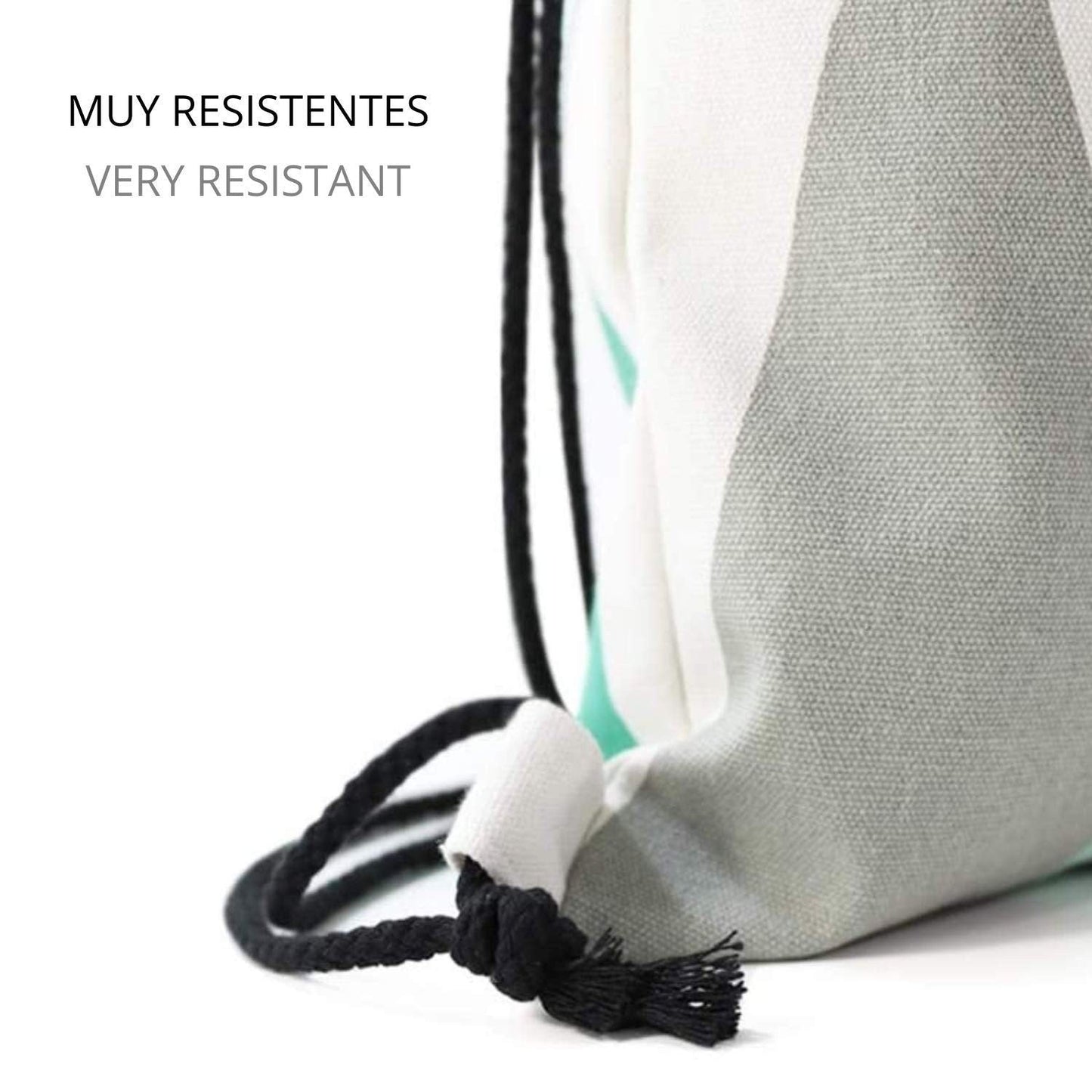 Mochila de asas con diseño (ambos lados). Hecha con tejido resistente de algodón. Bandolera con cuerdas. Modelo geometrico azul turquesa para gimnasio, libros, guarderia, viajes.-Nacnic-Nacnic Estudio SL-para cada dia