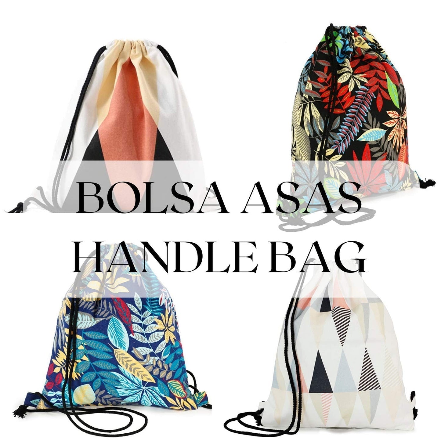 Mochila de asas con diseño (ambos lados). Hecha con tejido resistente de algodón. Bandolera con cuerdas. Modelo geometrico azul turquesa para gimnasio, libros, guarderia, viajes.-Nacnic-Nacnic Estudio SL-para cada dia