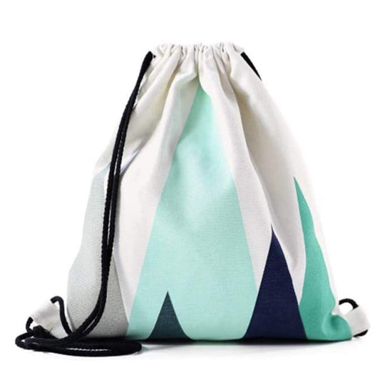 Mochila de asas con diseño (ambos lados). Hecha con tejido resistente de algodón. Bandolera con cuerdas. Modelo geometrico azul turquesa para gimnasio, libros, guarderia, viajes.-Nacnic-Nacnic Estudio SL-para cada dia