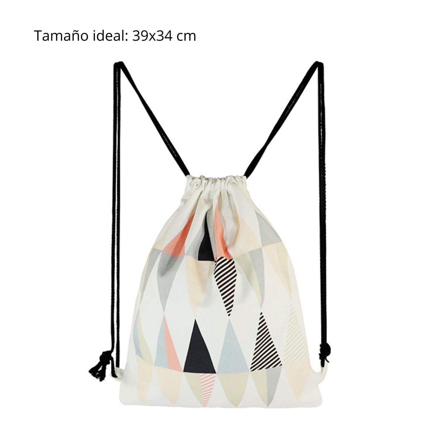 Mochila de asas con diseño (ambos lados). Hecha con tejido resistente de algodón. Bandolera con cuerdas. Modelo geometrico rojo tierra para gimnasio, libros, guarderia, viajes.-Nacnic-Nacnic Estudio SL