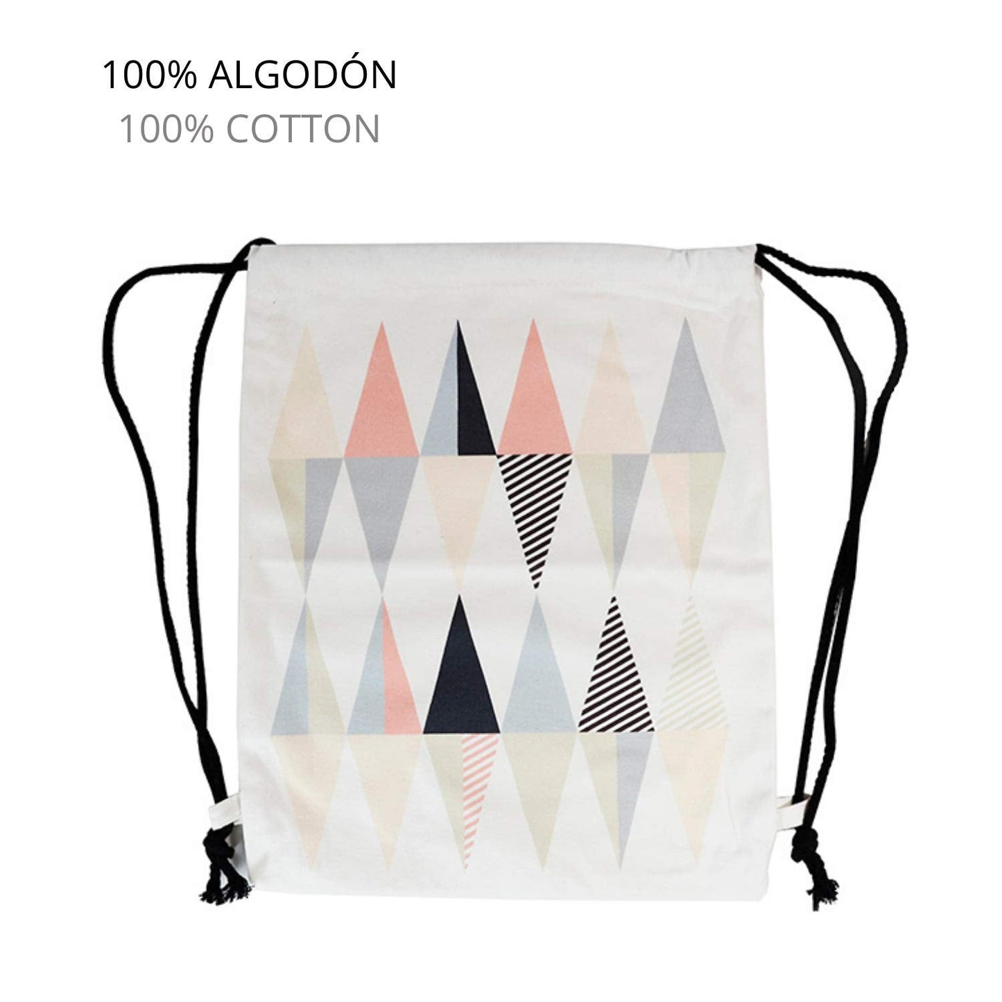 Mochila de asas con diseño (ambos lados). Hecha con tejido resistente de algodón. Bandolera con cuerdas. Modelo geometrico rojo tierra para gimnasio, libros, guarderia, viajes.-Nacnic-Nacnic Estudio SL