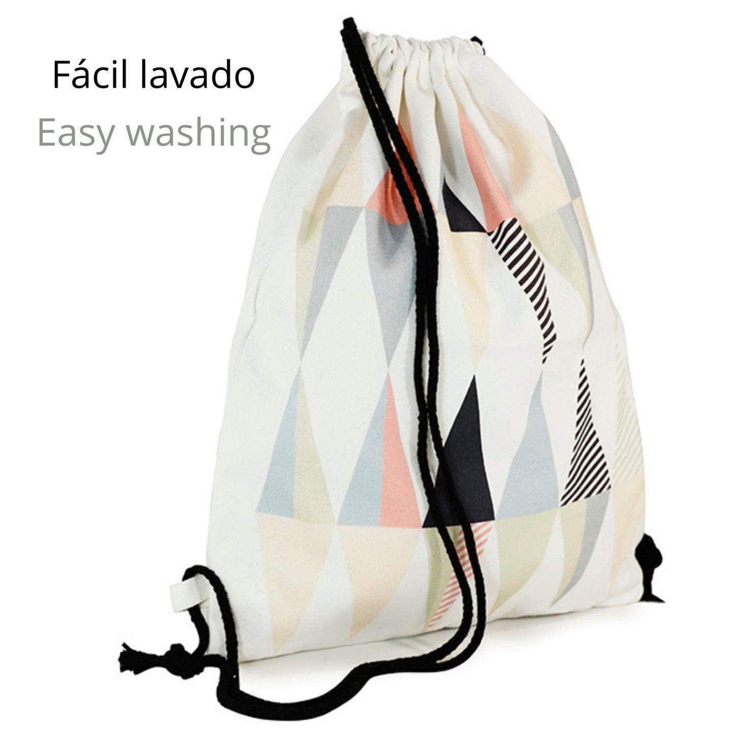 Mochila de asas con diseño (ambos lados). Hecha con tejido resistente de algodón. Bandolera con cuerdas. Modelo geometrico rojo tierra para gimnasio, libros, guarderia, viajes.-Nacnic-Nacnic Estudio SL