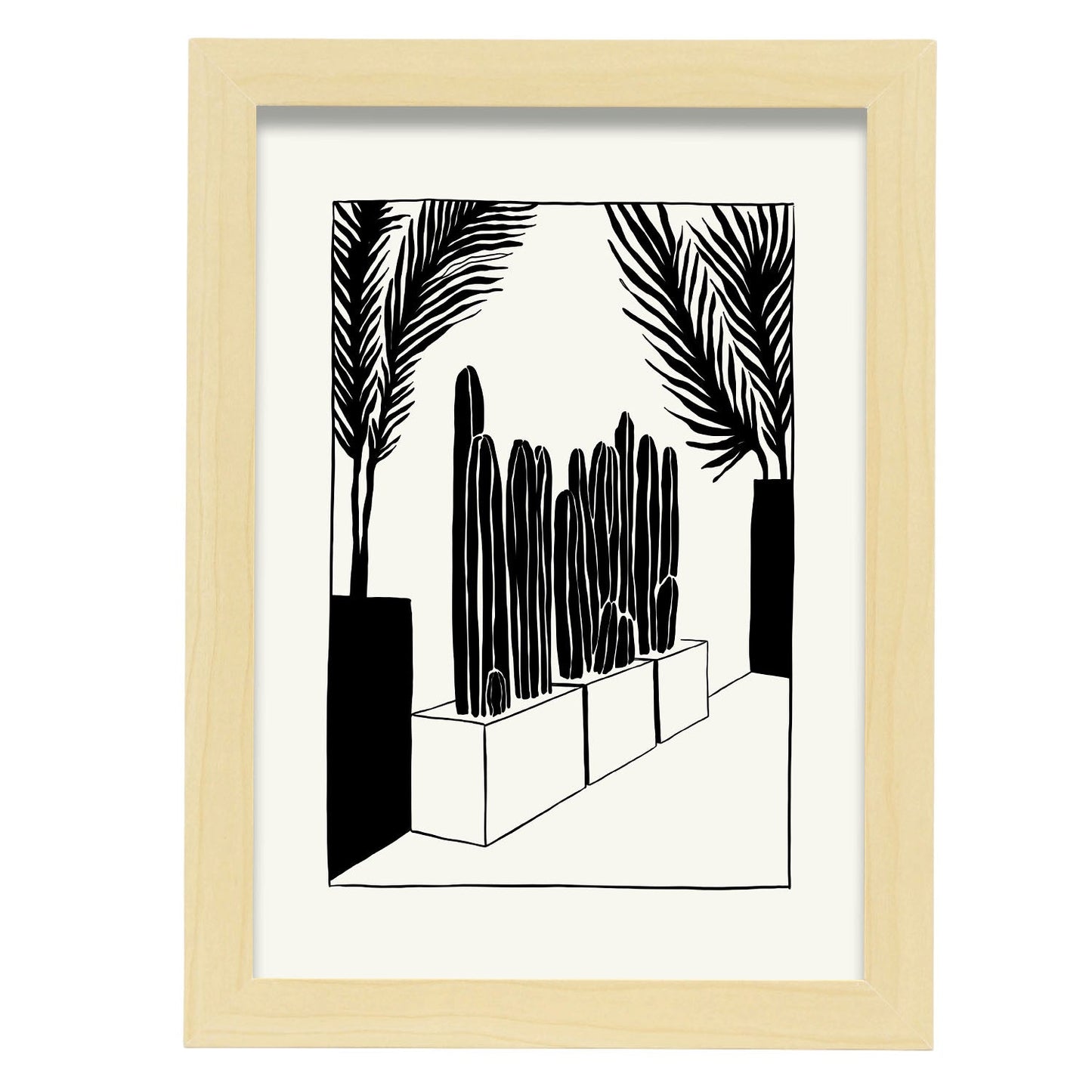 Modern Cactus-Artwork-Nacnic-A4-Marco Madera clara-Nacnic Estudio SL