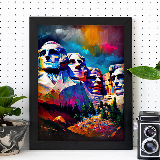 Monte Nacnic Rushmore Dakota del Sur de EE. UU. Cepillo de pintura al óleo s. Estampados de arte de pared estético para el diseño de dormitorio o sala de estar.-Artwork-Nacnic-Nacnic Estudio SL