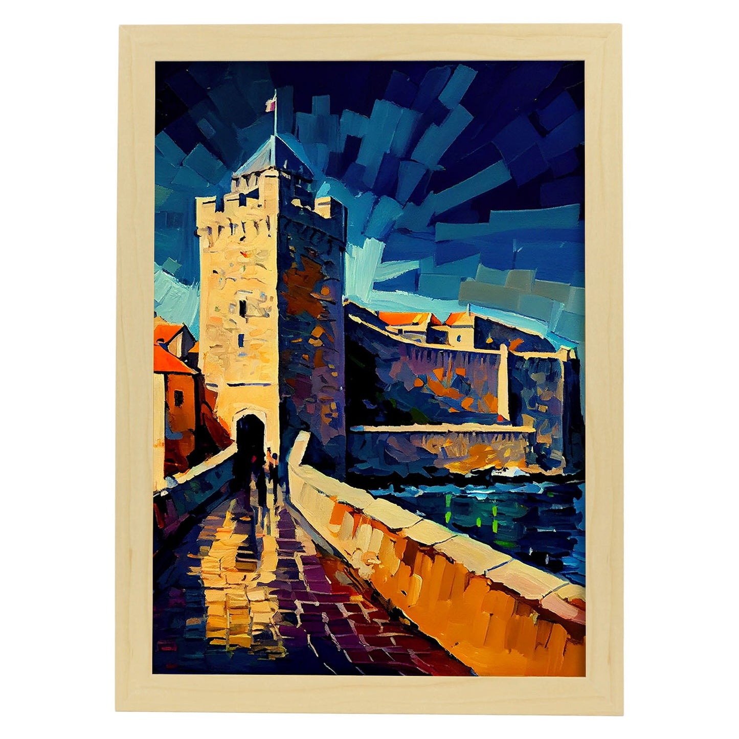 Muros de la ciudad de Dubrovnik Nacnic Dubrovnik Croacia Pintura al óleo. Estampados de arte de pared estético para el diseño de dormitorio o sala de estar.-Artwork-Nacnic-A4-Marco Madera clara-Nacnic Estudio SL
