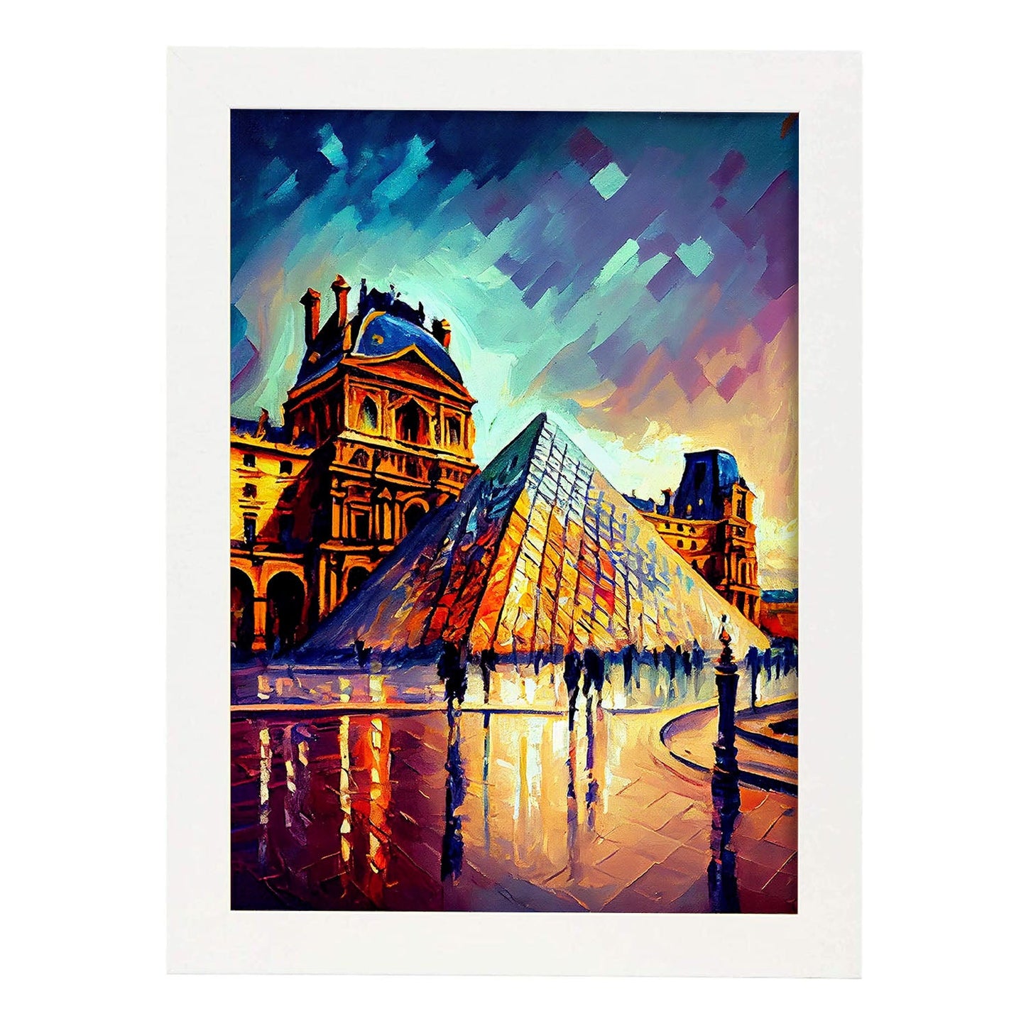 Museo de Louvre Nacnic Paris Francia Pintura al óleo de pincel. Estampados de arte de pared estético para el diseño de dormitorio o sala de estar.-Artwork-Nacnic-A4-Marco Blanco-Nacnic Estudio SL