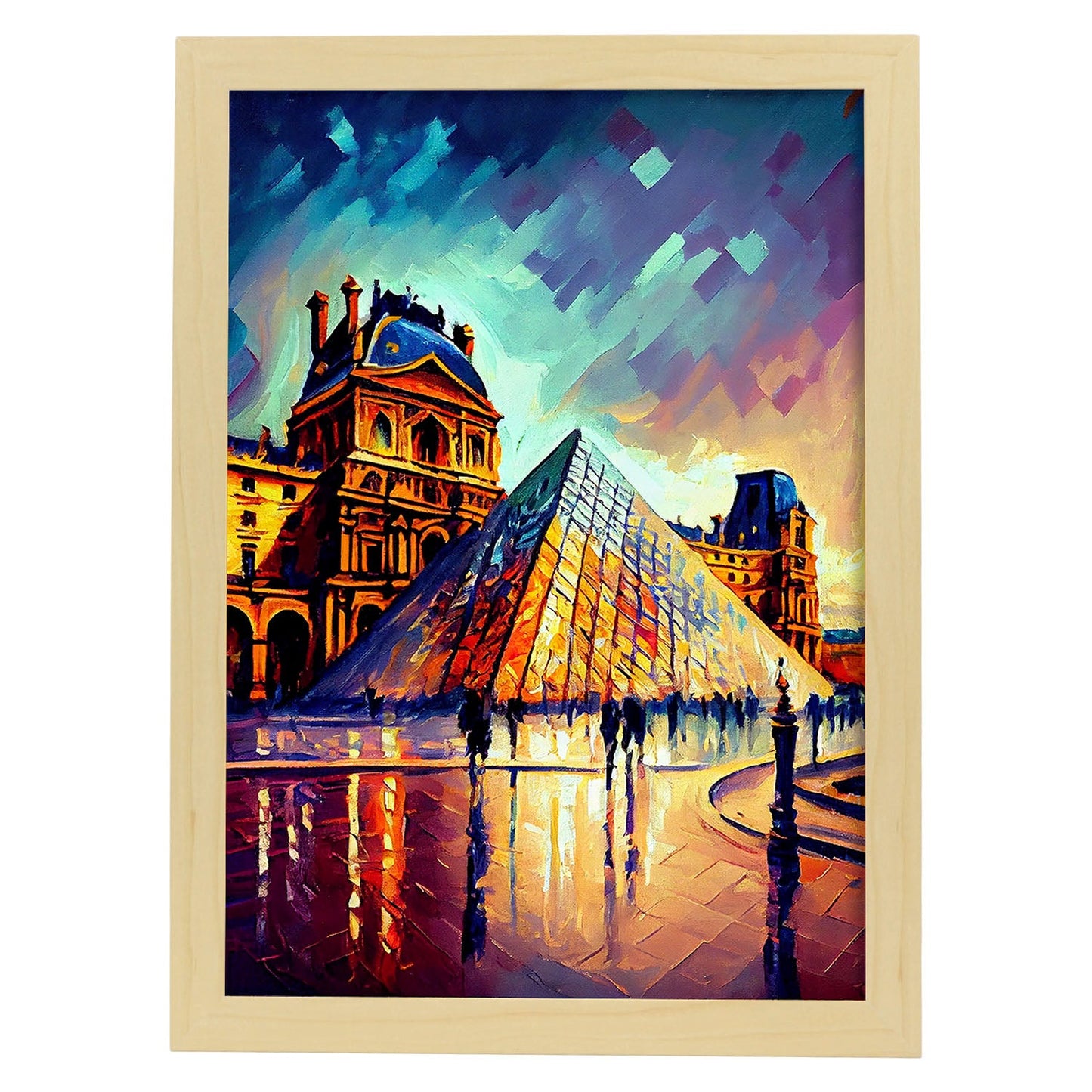 Museo de Louvre Nacnic Paris Francia Pintura al óleo de pincel. Estampados de arte de pared estético para el diseño de dormitorio o sala de estar.-Artwork-Nacnic-A4-Marco Madera clara-Nacnic Estudio SL