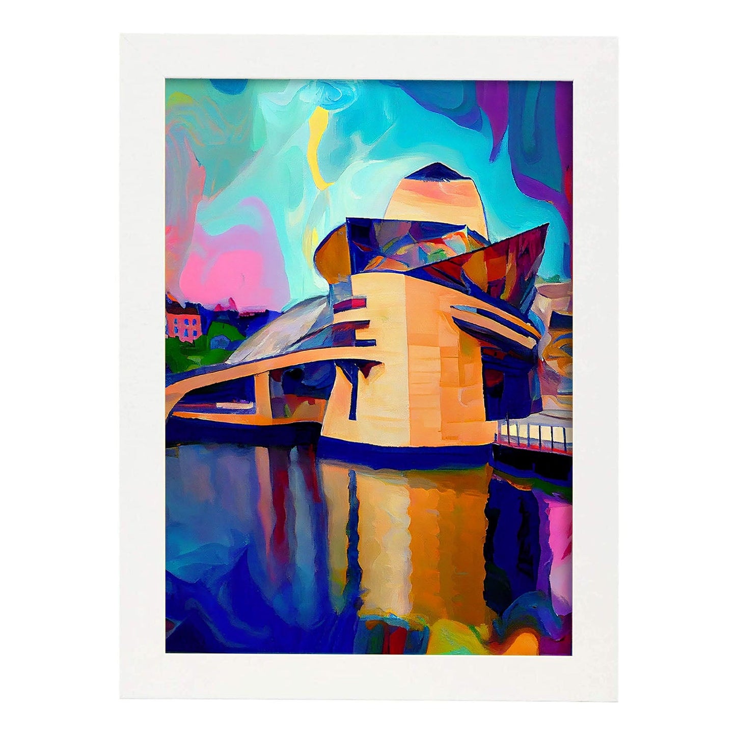 Museo Nacnic Guggenheim Bilbao España Pintura al óleo ST. Estampados de arte de pared estético para el diseño de dormitorio o sala de estar.-Artwork-Nacnic-A4-Marco Blanco-Nacnic Estudio SL