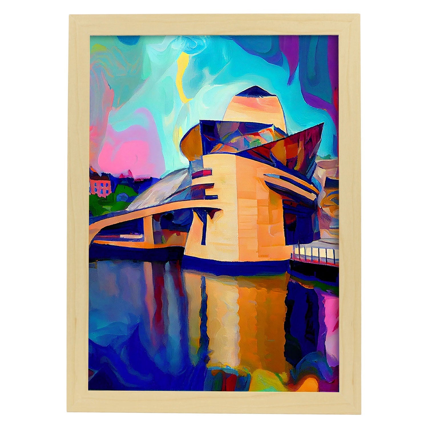 Museo Nacnic Guggenheim Bilbao España Pintura al óleo ST. Estampados de arte de pared estético para el diseño de dormitorio o sala de estar.-Artwork-Nacnic-A4-Marco Madera clara-Nacnic Estudio SL