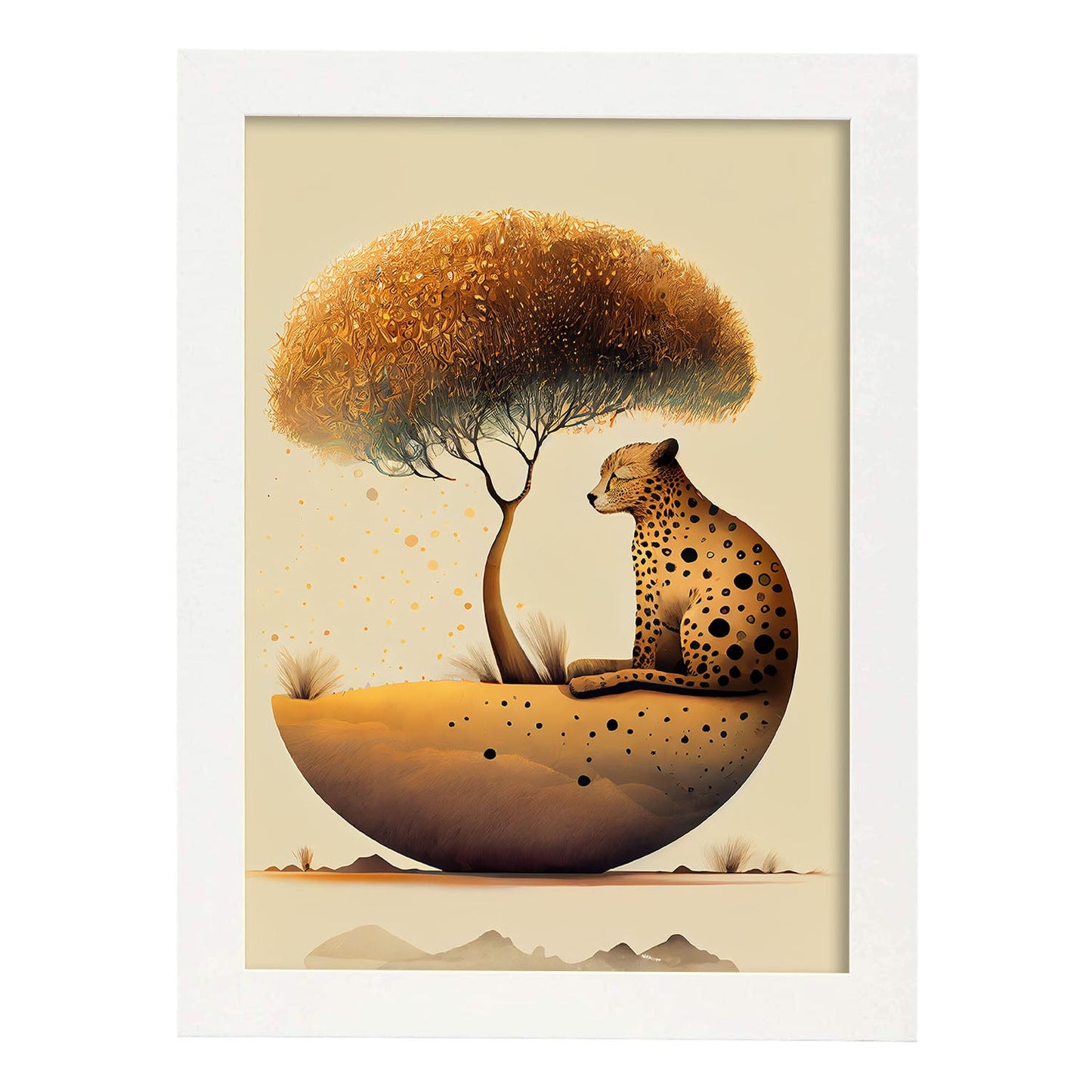 Nacnic Abstract Sleeping Fluffy Cheetah Precisionism Style. Estampados de arte de pared estético para el diseño de dormitorio o sala de estar.-Artwork-Nacnic-A4-Marco Blanco-Nacnic Estudio SL