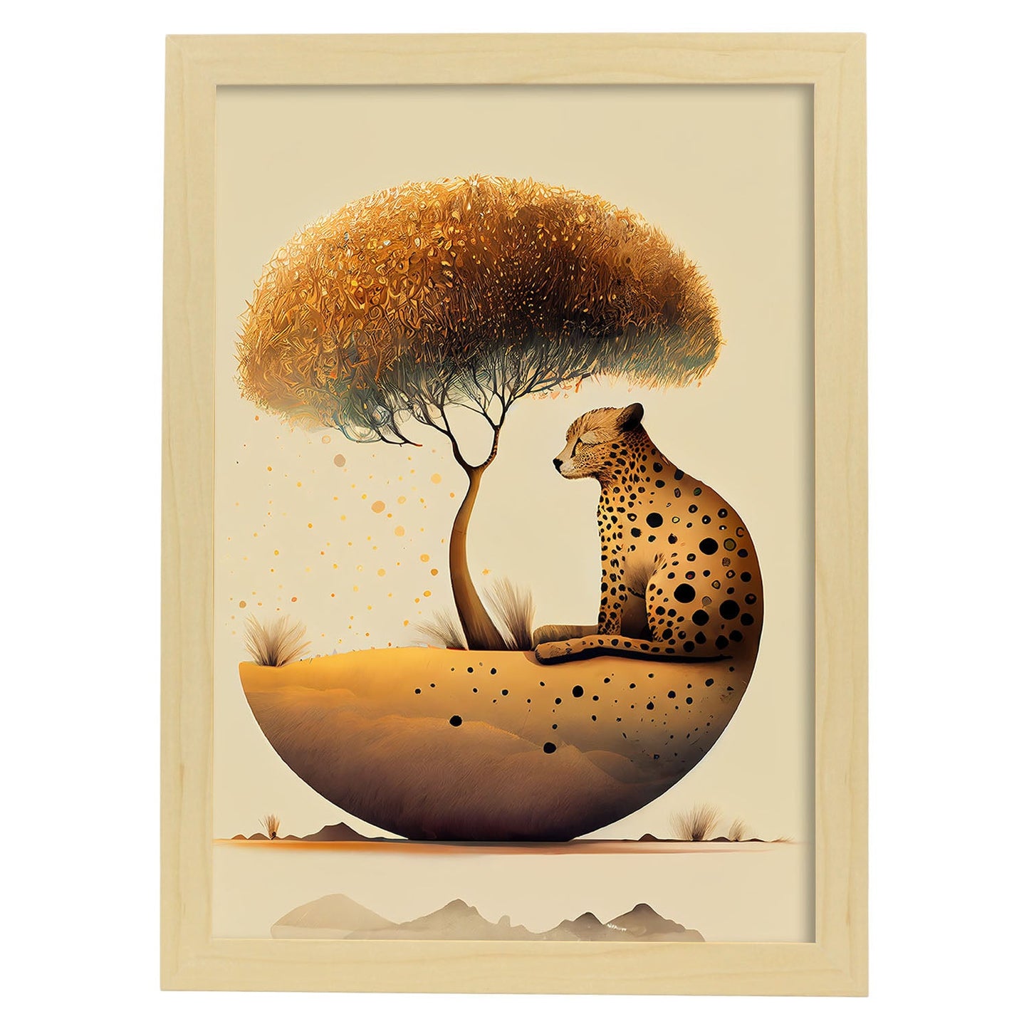 Nacnic Abstract Sleeping Fluffy Cheetah Precisionism Style. Estampados de arte de pared estético para el diseño de dormitorio o sala de estar.-Artwork-Nacnic-A4-Marco Madera clara-Nacnic Estudio SL