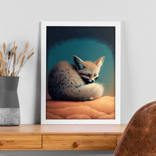 Nacnic Abstract Sleeping Fluffy Fennec Fox Precisionism Sty. Estampados de arte de pared estético para el diseño de dormitorio o sala de estar.-Artwork-Nacnic-Nacnic Estudio SL