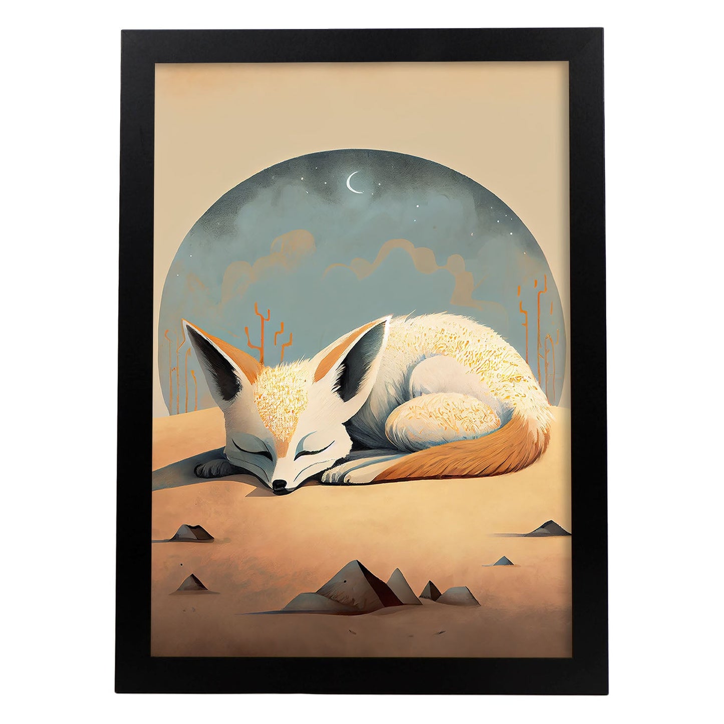 Nacnic Abstract Sleeping Fluffy Fennec Fox Precisionism. Estampados de arte de pared estético para el diseño de dormitorio o sala de estar.-Artwork-Nacnic-A4-Sin marco-Nacnic Estudio SL