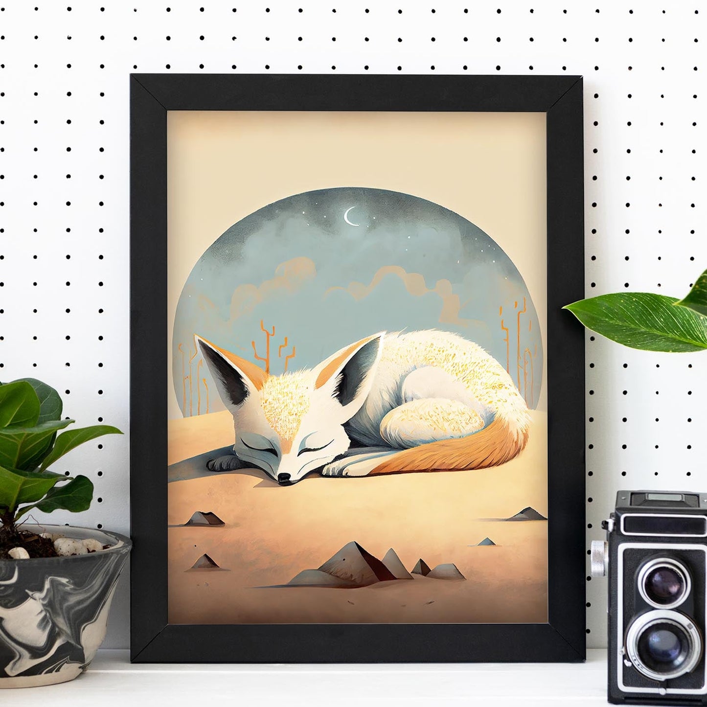 Nacnic Abstract Sleeping Fluffy Fennec Fox Precisionism. Estampados de arte de pared estético para el diseño de dormitorio o sala de estar.-Artwork-Nacnic-Nacnic Estudio SL