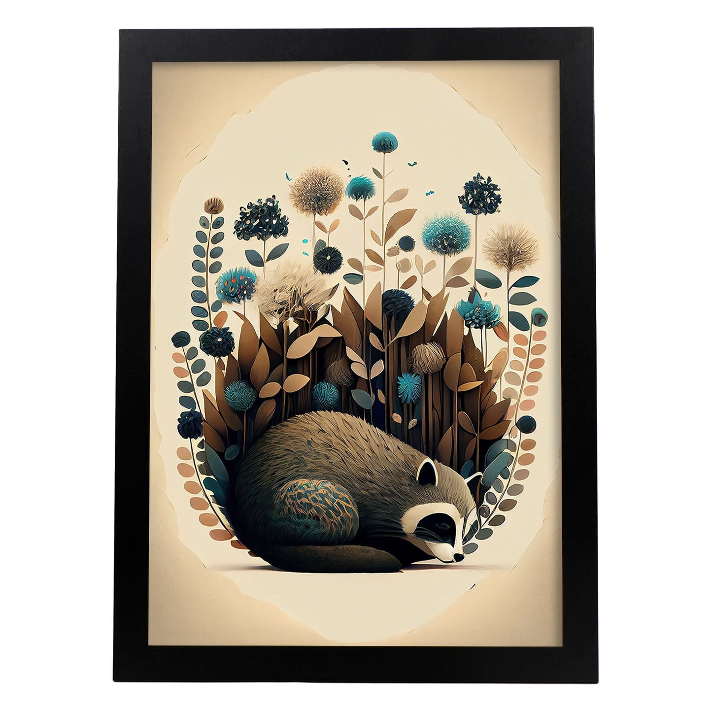 Nacnic Abstract Sleeping Fluffy Raccoon Precisionism Style. Estampados de arte de pared estético para el diseño de dormitorio o sala de estar.-Artwork-Nacnic-A4-Sin marco-Nacnic Estudio SL