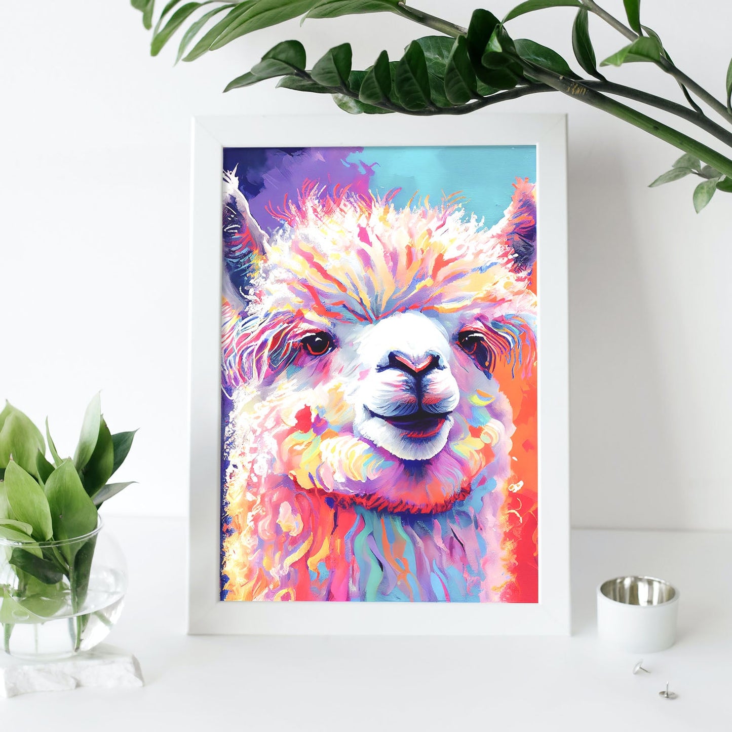 Nacnic Abstract smiling Alpaca in Lisa Fran Style_1. Aesthetic Wall Art Prints for Bedroom or Living Room Design.