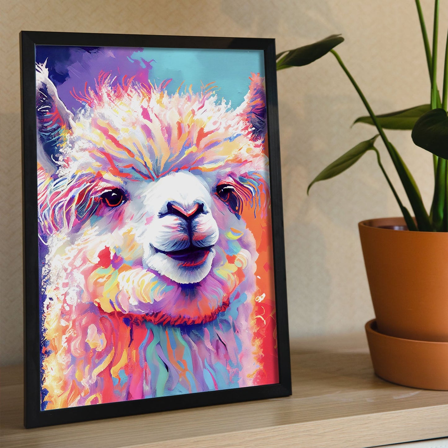 Nacnic Abstract smiling Alpaca in Lisa Fran Style_1. Aesthetic Wall Art Prints for Bedroom or Living Room Design.