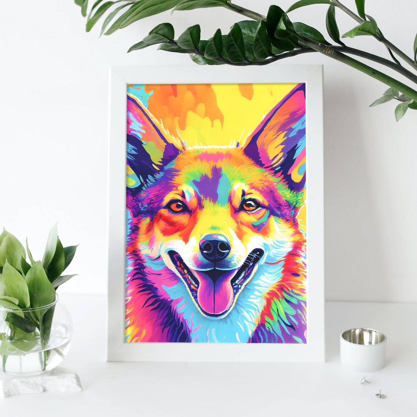 Lamina Nacnic de Coyote Sonriente en Estilo Lisa Fran Abstracto