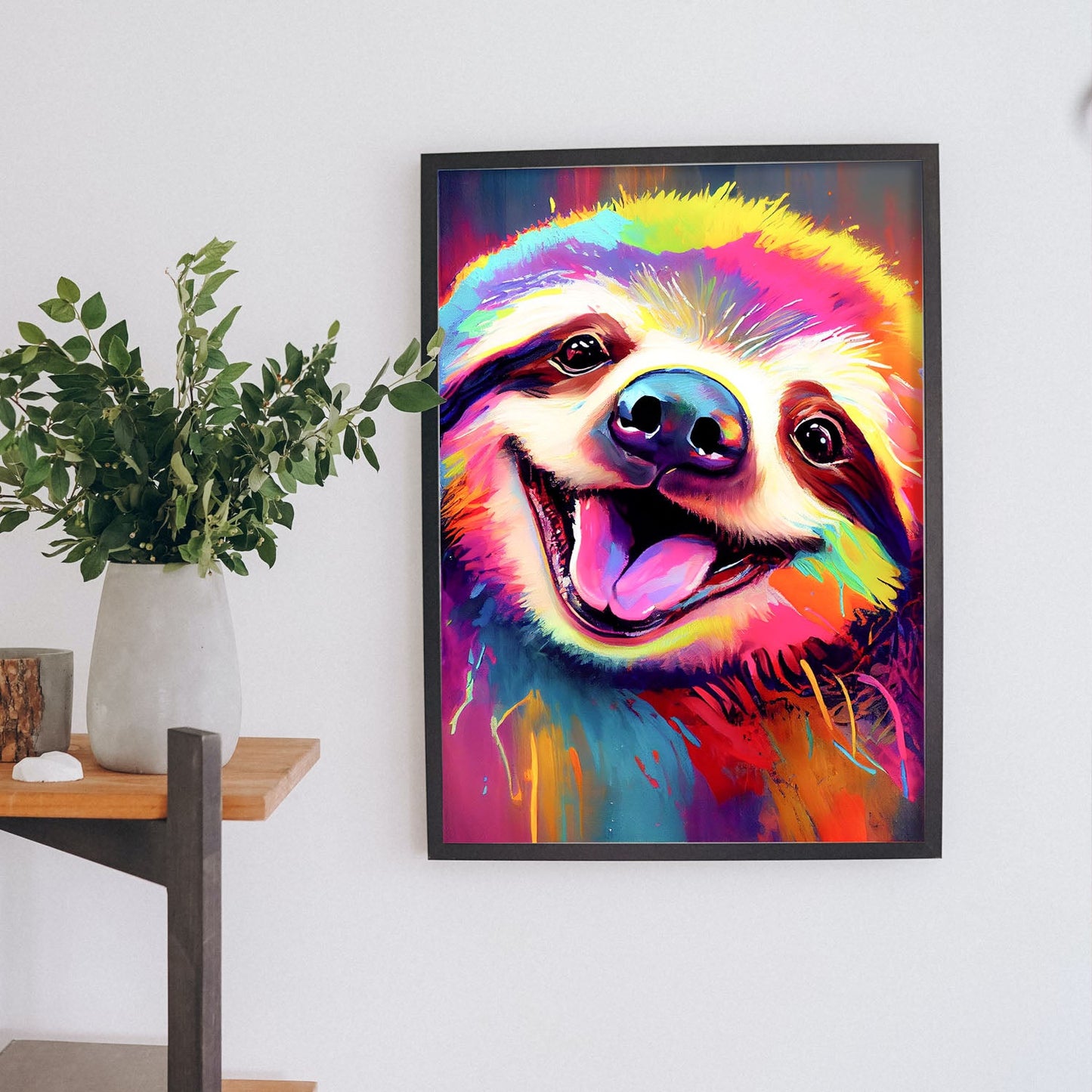 Lámina Nacnic de Perezoso Sonriente en Estilo Lisa Fran Abstracto