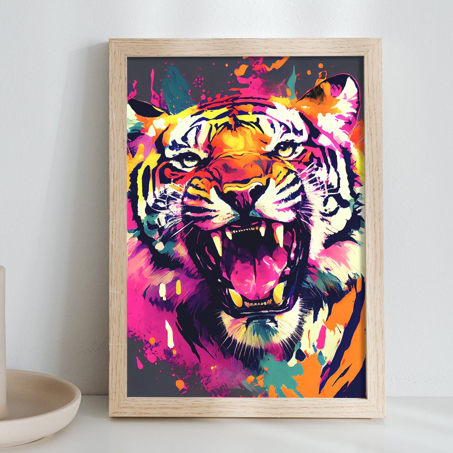 Lámina Abstracta de Tigre Sonriente en Estilo Lisa Fran Nacnic