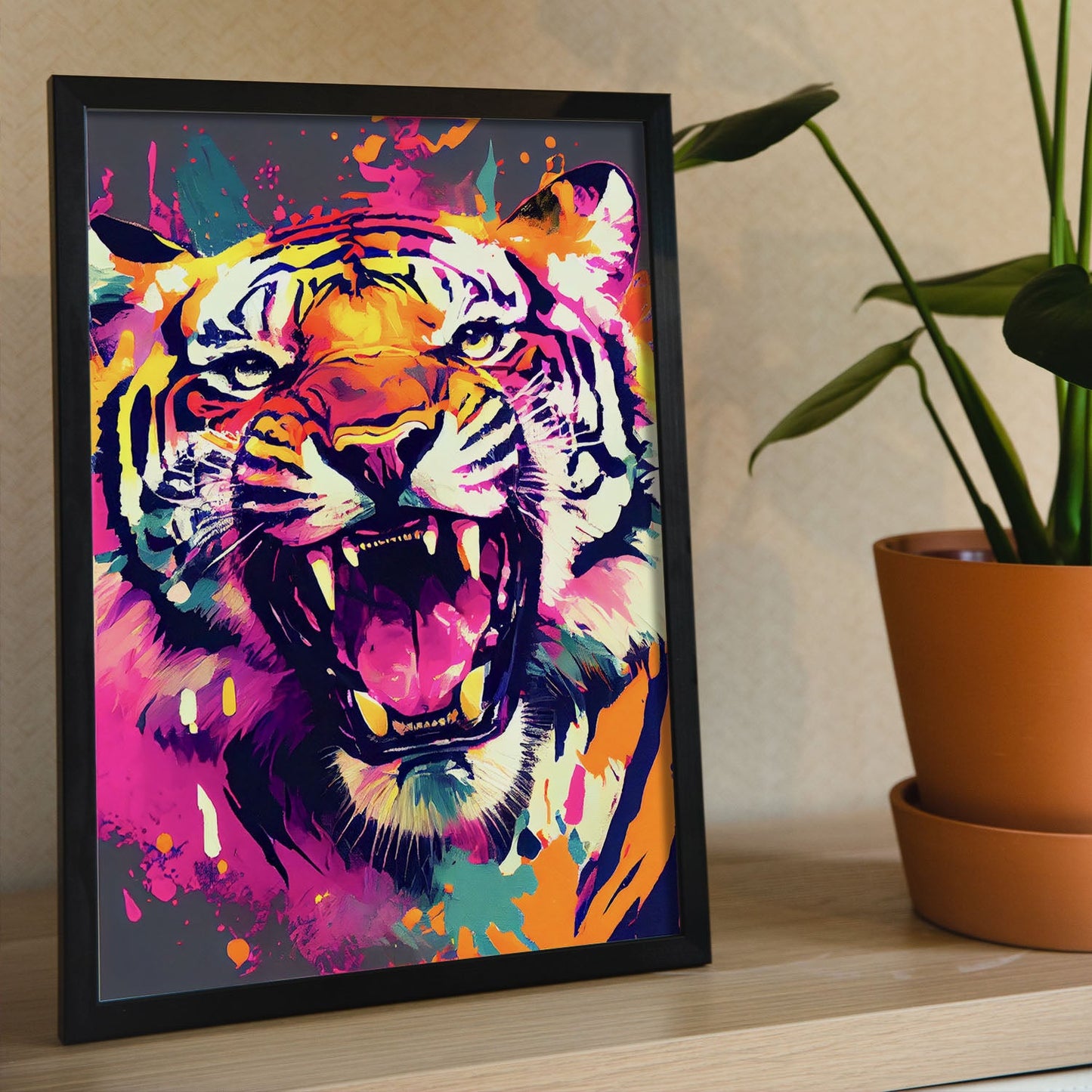 Lámina Abstracta de Tigre Sonriente en Estilo Lisa Fran Nacnic