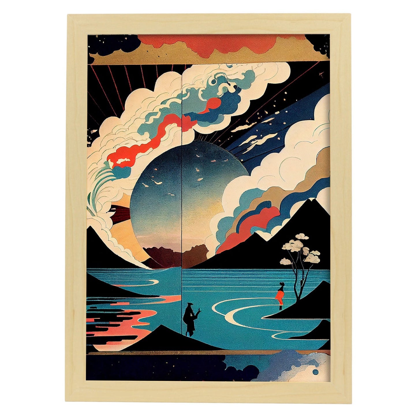 Nacnic Abstract Surreal Ukiyo 10. estampados de arte estético de pared para el diseño de dormitorio o sala de estar.-Artwork-Nacnic-A4-Marco Madera clara-Nacnic Estudio SL