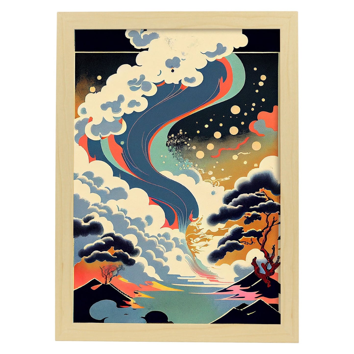 Nacnic Abstract Surreal Ukiyo 11. estampados de arte estético de pared para el diseño de dormitorio o sala de estar.-Artwork-Nacnic-A4-Marco Madera clara-Nacnic Estudio SL