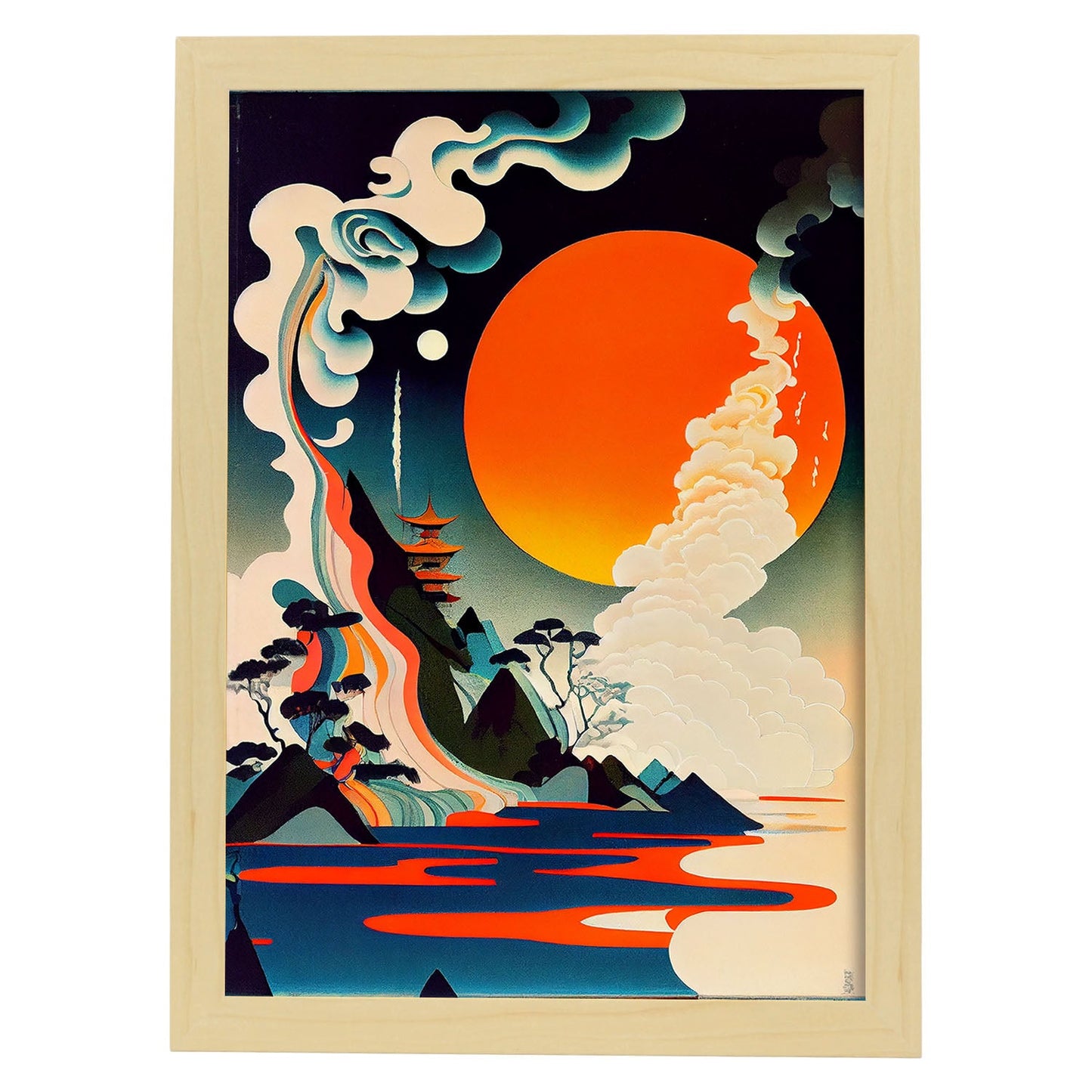 Nacnic Abstract Surreal Ukiyo 12. estampados de arte estético de pared para el diseño de dormitorio o sala de estar.-Artwork-Nacnic-A4-Marco Madera clara-Nacnic Estudio SL