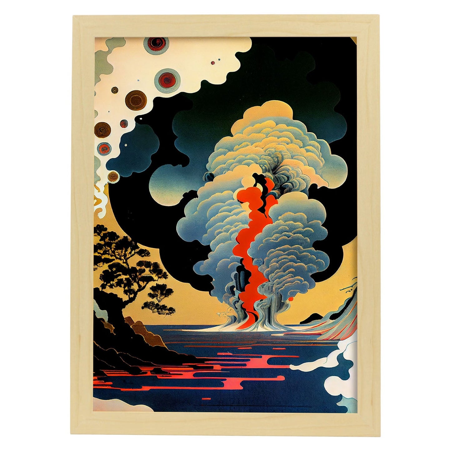 Nacnic Abstract Surreal Ukiyo 14. estampados de arte estético de pared para el diseño de dormitorio o sala de estar.-Artwork-Nacnic-A4-Marco Madera clara-Nacnic Estudio SL