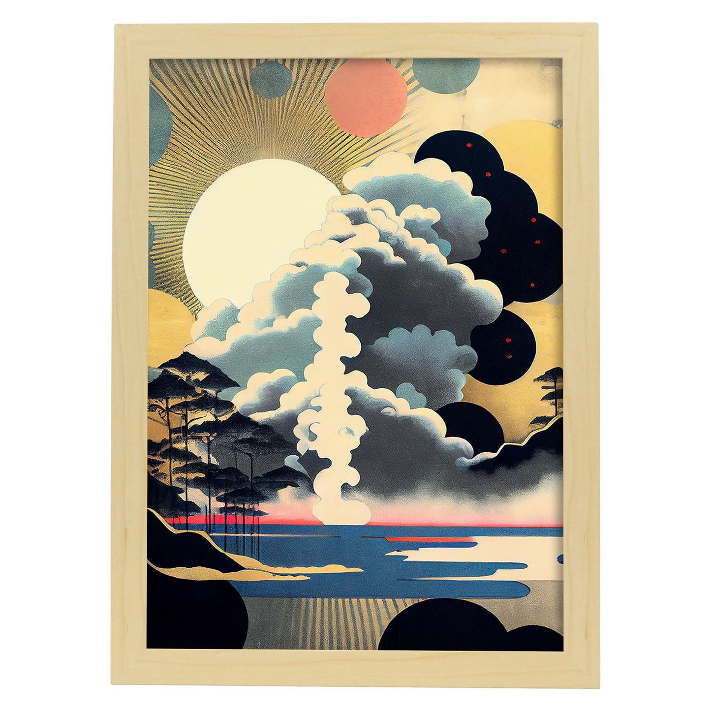 Nacnic Abstract Surreal Ukiyo 15. estampados de arte estético de pared para el diseño de dormitorio o sala de estar.-Artwork-Nacnic-A4-Marco Madera clara-Nacnic Estudio SL