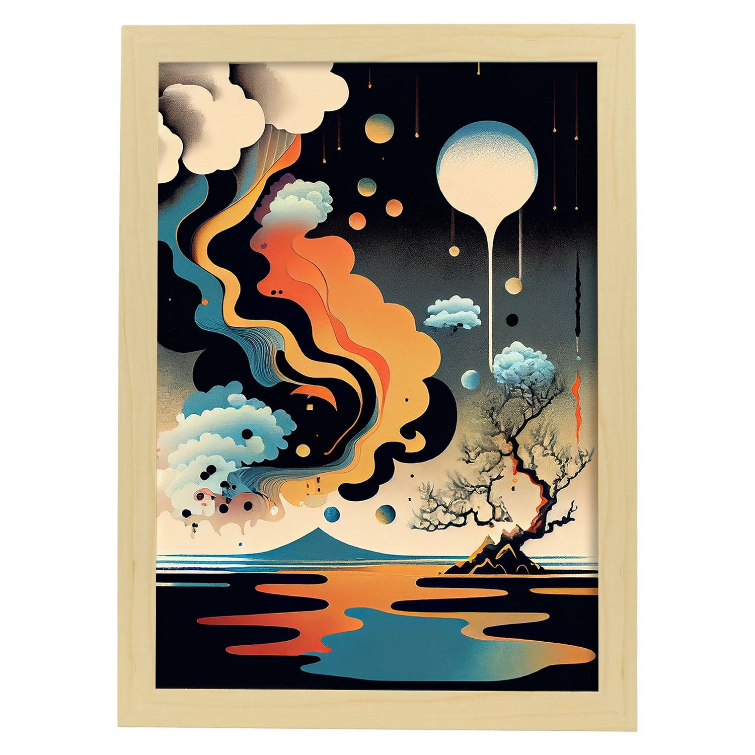 Nacnic Abstract Surreal Ukiyo 16. estampados de arte estético de pared para el diseño de dormitorio o sala de estar.-Artwork-Nacnic-A4-Marco Madera clara-Nacnic Estudio SL